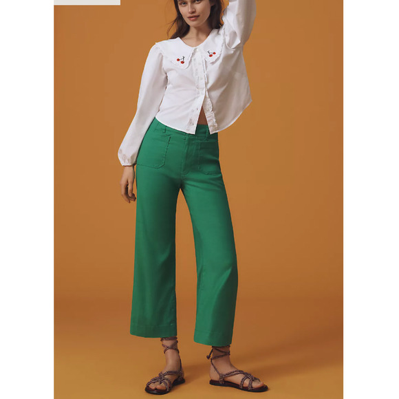 Anthropologie The Colette Cropped Wide-Leg Pants by Maeve: Linen Edition 24 NEW - Picture 1 of 5